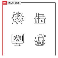 Stock Vector Icon Pack of 4 Line Signs and Symbols for gear publishing break creative code Editable Vector Design Elements