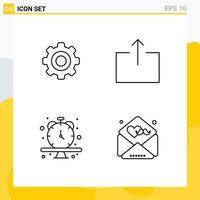 Pictogram Set of 4 Simple Filledline Flat Colors of basic wristwatch wheel send day Editable Vector Design Elements