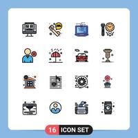 User Interface Pack of 16 Basic Flat Color Filled Lines of new tools network settings options Editable Creative Vector Design Elements