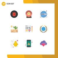 9 Thematic Vector Flat Colors and Editable Symbols of education text web file sun Editable Vector Design Elements