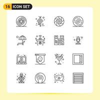 Modern Set of 16 Outlines and symbols such as new happy hanging event shutter Editable Vector Design Elements