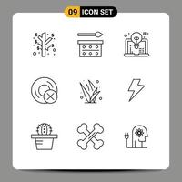 Group of 9 Outlines Signs and Symbols for grass gadget art disc computers Editable Vector Design Elements