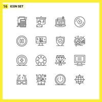 Set of 16 Commercial Outlines pack for interface dvd school cd key Editable Vector Design Elements