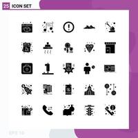 25 Thematic Vector Solid Glyphs and Editable Symbols of labour nature info hill mountain Editable Vector Design Elements