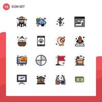 Mobile Interface Flat Color Filled Line Set of 16 Pictograms of basket website cross web internet Editable Creative Vector Design Elements