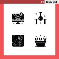 4 Thematic Vector Solid Glyphs and Editable Symbols of computer sign money science heart Editable Vector Design Elements