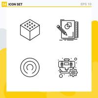 Set of 4 Modern UI Icons Symbols Signs for cube cloak sketching geometry cog Editable Vector Design Elements