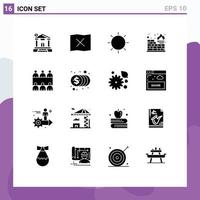 Set of 16 Vector Solid Glyphs on Grid for table conference interface protection database Editable Vector Design Elements