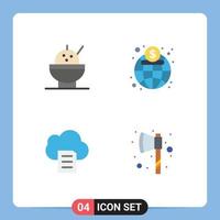 conjunto moderno de 4 iconos planos pictograma de hacha de cuenco nube global tomahawk elementos de diseño vectorial editables vector