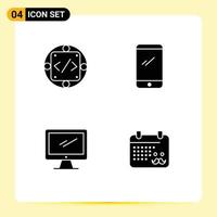 Set of 4 Vector Solid Glyphs on Grid for code iphone management smart phone monitor Editable Vector Design Elements