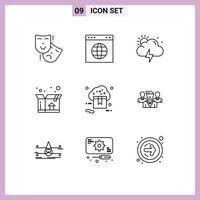 9 Universal Outlines Set for Web and Mobile Applications store online storm cloud delivery Editable Vector Design Elements