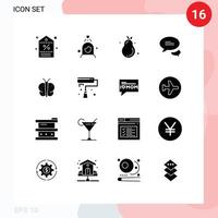 Pack of 16 Modern Solid Glyphs Signs and Symbols for Web Print Media such as butterfly texting cleaning messaging summer Editable Vector Design Elements