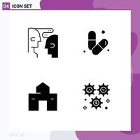 4 User Interface Solid Glyph Pack of modern Signs and Symbols of brain building interaction health house Editable Vector Design Elements