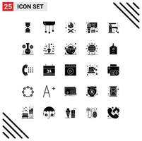 Modern Set of 25 Solid Glyphs and symbols such as bathroom recording interior microphone party time Editable Vector Design Elements