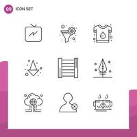 Mobile Interface Outline Set of 9 Pictograms of ladder full branding down shirt Editable Vector Design Elements