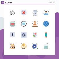 Flat Color Pack of 16 Universal Symbols of school graduate remove education cup Editable Pack of Creative Vector Design Elements