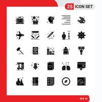 Pack of 25 Modern Solid Glyphs Signs and Symbols for Web Print Media such as text align graph mark head Editable Vector Design Elements