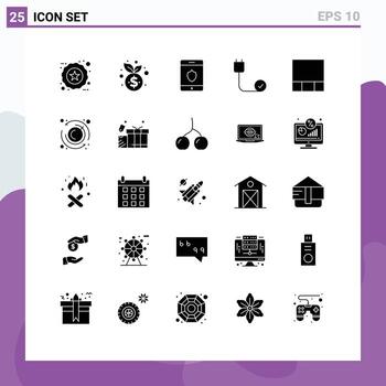 Mobile Interface Solid Glyph Set of 25 Pictograms of layout hardware security devices connected Editable Vector Design Elements