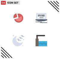 Mobile Interface Flat Icon Set of 4 Pictograms of pie chart moon business web pool Editable Vector Design Elements