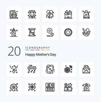 paquete de iconos de línea de 20 días de madres felices como ranúnculo amor amor de madre vector