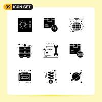 Pack of 9 Modern Solid Glyphs Signs and Symbols for Web Print Media such as repair car decoration table draw Editable Vector Design Elements
