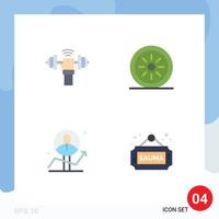 conjunto moderno de 4 iconos planos pictograma de análisis de frutas de poder masculino con mancuernas elementos de diseño vectorial editables vector