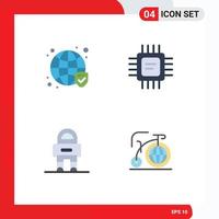 Group of 4 Flat Icons Signs and Symbols for globe robot verified devices suit Editable Vector Design Elements