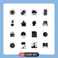 Pack of 16 creative Solid Glyphs of hipster weather hosting service mobile Editable Vector Design Elements