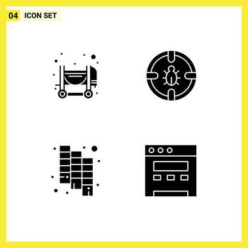 paquete de 4 signos y símbolos de glifos sólidos modernos para medios de impresión web, como elementos de diseño vectorial editables del navegador de protección contra errores de diseño concreto vector