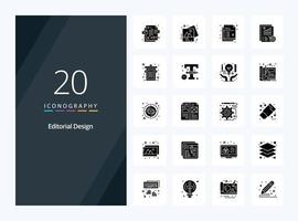 20 Editorial Design Solid Glyph icon for presentation vector