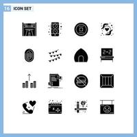 User Interface Pack of 16 Basic Solid Glyphs of recognition fingerprint control heart protection health insurance Editable Vector Design Elements