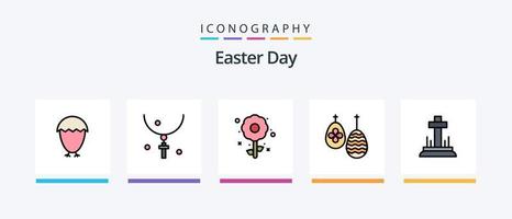 la línea de pascua llenó el paquete de 5 íconos que incluye. Pascua de Resurrección. huevo. cesta. Pascua de Resurrección. diseño de iconos creativos vector