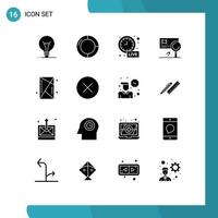 Set of 16 Vector Solid Glyphs on Grid for console detection alarm card analysis Editable Vector Design Elements