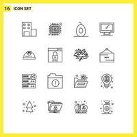 16 User Interface Outline Pack of modern Signs and Symbols of building helmet food pc device Editable Vector Design Elements