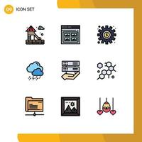 9 Filledline Flat Color concept for Websites Mobile and Apps hand cloud cogs weather work Editable Vector Design Elements