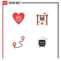 4 Creative Icons Modern Signs and Symbols of ecology fire heart campfire pin Editable Vector Design Elements