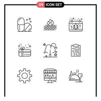 Set of 9 Modern UI Icons Symbols Signs for data present calendar holiday xmas Editable Vector Design Elements