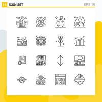 Outline Pack of 16 Universal Symbols of pictures camera moon form drops Editable Vector Design Elements