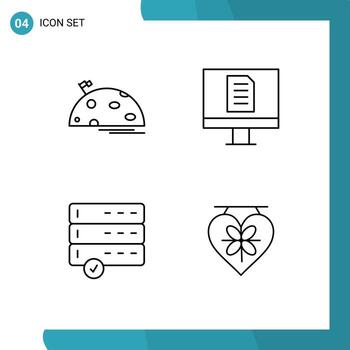 Mobile Interface Line Set of 4 Pictograms of planet data flag document board Editable Vector Design Elements