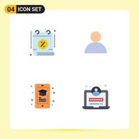 Set of 4 Modern UI Icons Symbols Signs for calendar learning time avatar smartphone Editable Vector Design Elements