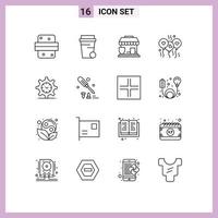 Modern Set of 16 Outlines and symbols such as setting wedding insurance heart bloone Editable Vector Design Elements
