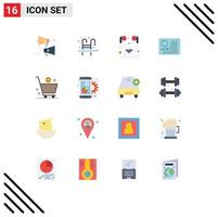 Set of 16 Vector Flat Colors on Grid for cart healthcare computer cardiology stethoscope Editable Pack of Creative Vector Design Elements