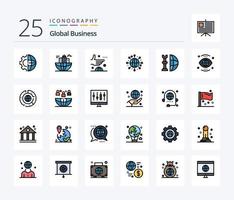 paquete de iconos llenos de 25 líneas de negocios globales que incluye el mundo. global. global. internacional. global vector