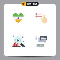 Mobile Interface Flat Icon Set of 4 Pictograms of indian data heartflag lefts chat Editable Vector Design Elements