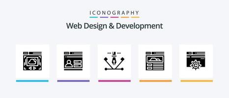 Web Design And Development Glyph 5 Icon Pack Including web page. design . pen tool. designing. Creative Icons Design vector