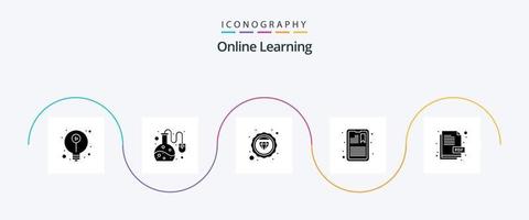 paquete de iconos de glifo 5 de aprendizaje en línea que incluye archivo. tableta. valor. información. atención vector