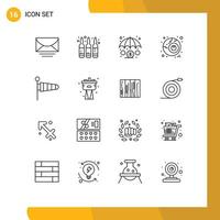 Pictogram Set of 16 Simple Outlines of wind parachute finance nature halloween Editable Vector Design Elements