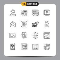 conjunto de 16 iconos de interfaz de usuario modernos signos de símbolos para elementos de diseño de vector editables de red de comunicación de diálogo de eliminación de correo
