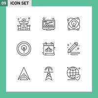 Set of 9 Vector Outlines on Grid for art mask bulb calendar biological Editable Vector Design Elements