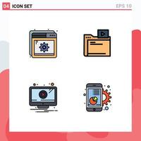 Universal Icon Symbols Group of 4 Modern Filledline Flat Colors of help error setting video warning Editable Vector Design Elements